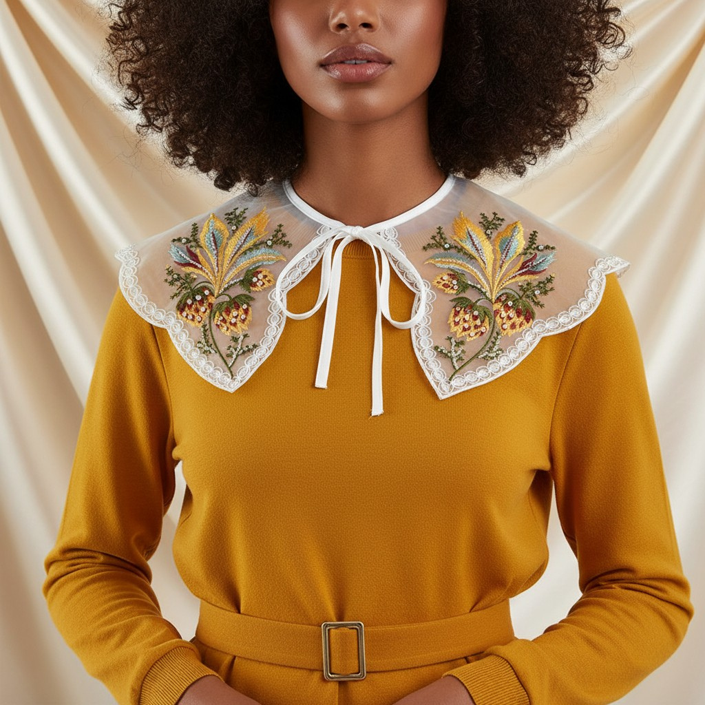 Floral Embroidered Sheer Detachable Collar