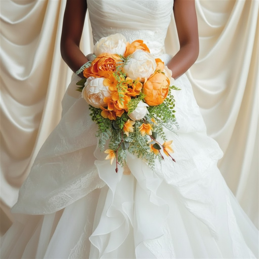 Apricot & Ivory Peony Cascading Bridal Bouquet