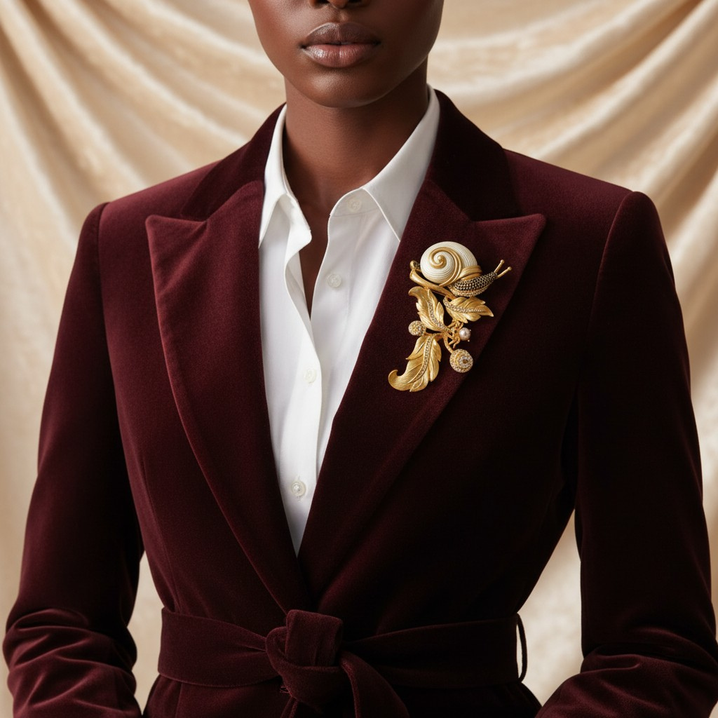 Golden Snail Pearl Brooch