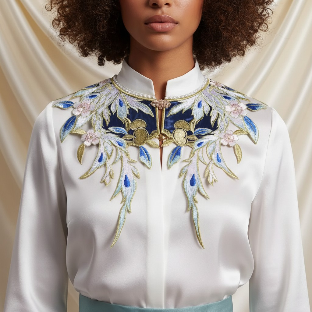 Embroidered Floral Pearl Collar