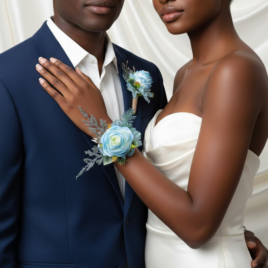 Blue Rose Boutonniere & Wrist Corsage