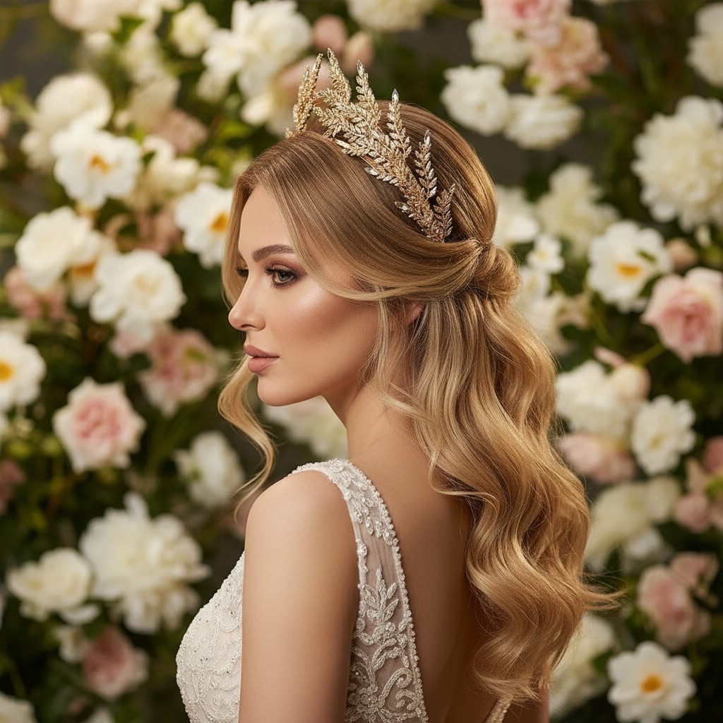 Golden Laurel Leaf Bridal Crown Headband