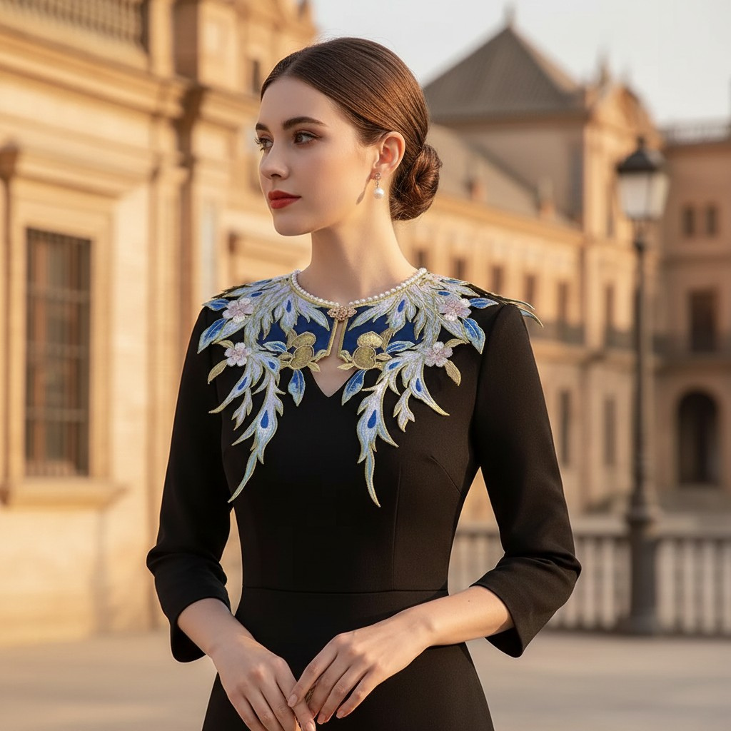 Embroidered Floral Pearl Collar