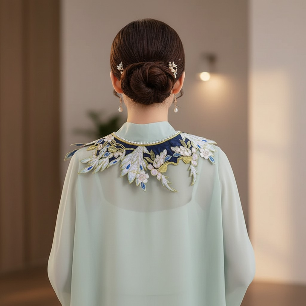 Embroidered Floral Pearl Collar