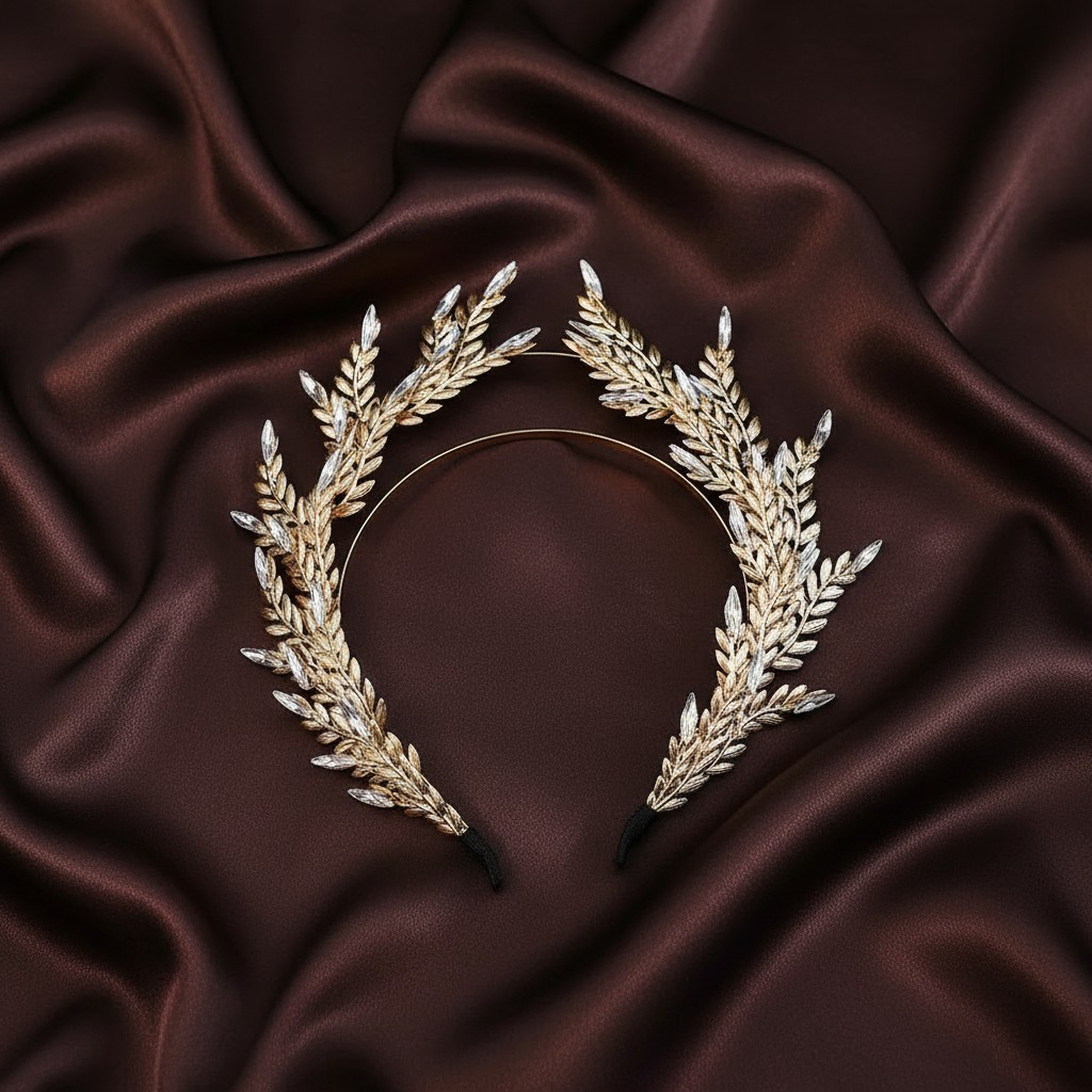 Golden Laurel Leaf Bridal Crown Headband