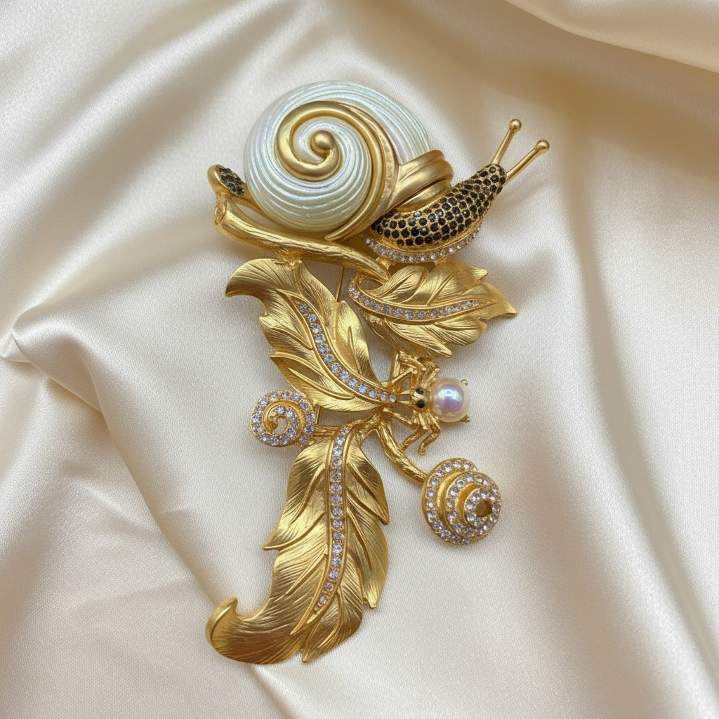 Golden Snail Pearl Brooch