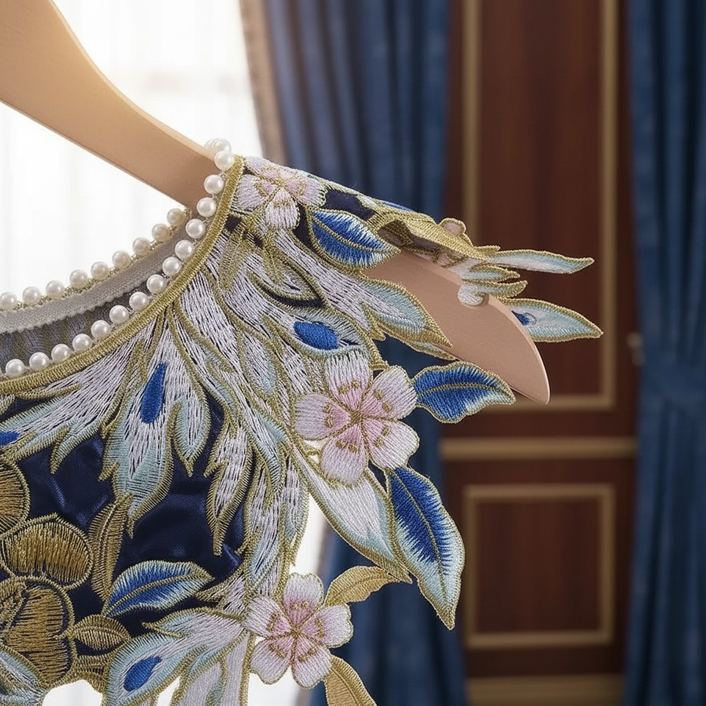 Embroidered Floral Pearl Collar