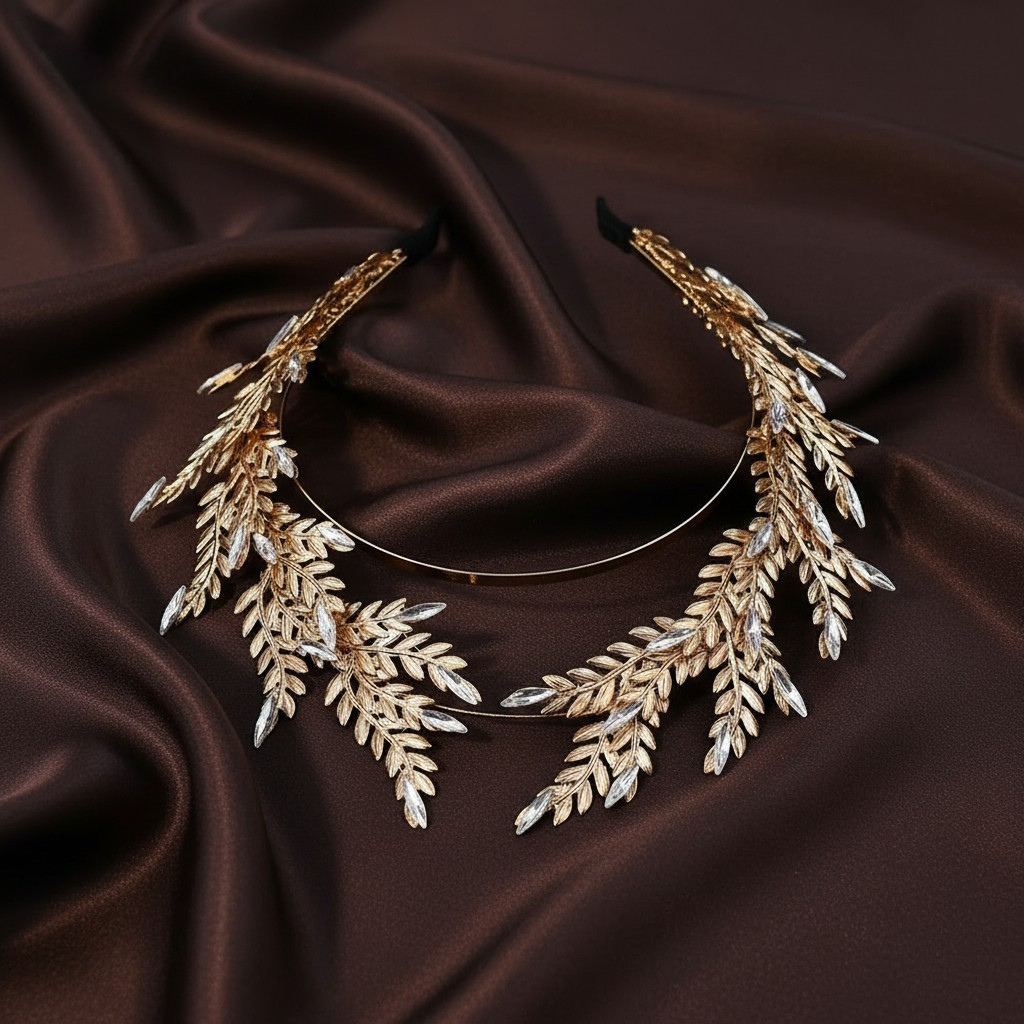 Golden Laurel Leaf Bridal Crown Headband
