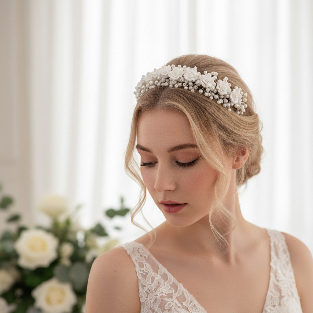 Pearl Rose Bridal Headband