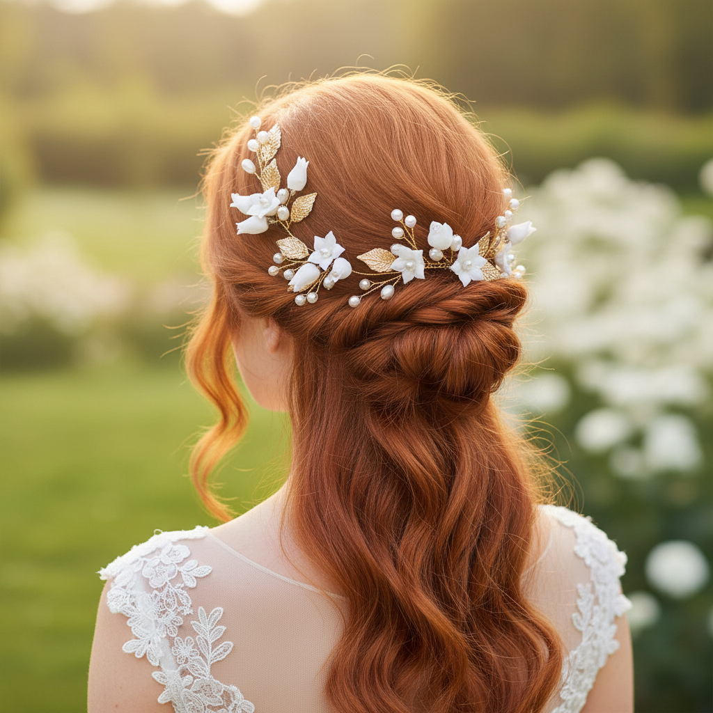 Porcelain Blossom Bridal Hair Vine