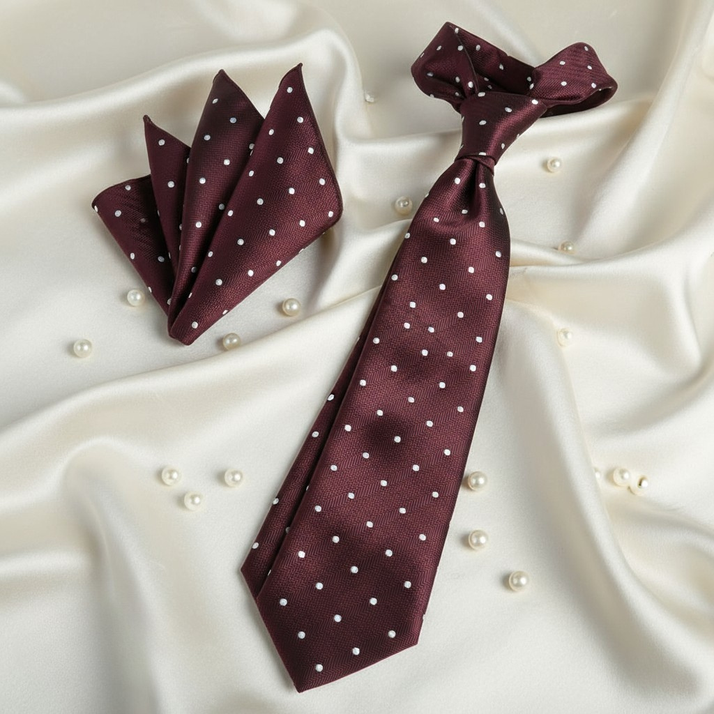 Burgundy Polka Dot Tie & Pocket Square Set