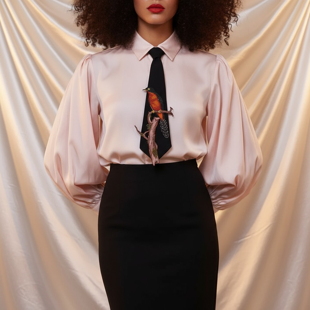 Embroidered Bird Branch Necktie
