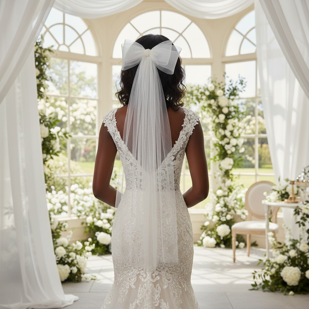 Pearl Bow Double Layer Bridal Veil