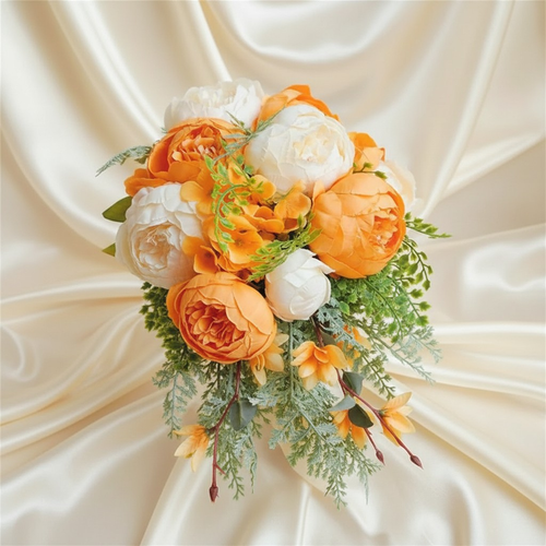 Apricot & Ivory Peony Cascading Bridal Bouquet