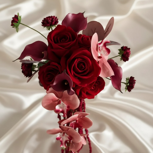 Burgundy Orchid Cascade Bridal Bouquet