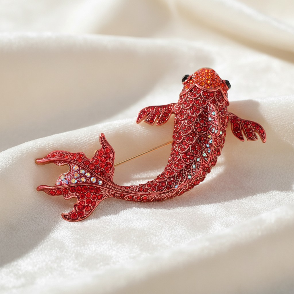 Rhinestone Koi Fish Brooch Pin
