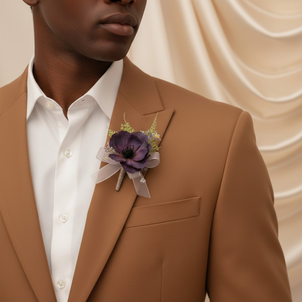 Midnight Pansy Boutonniere & Wrist Corsage