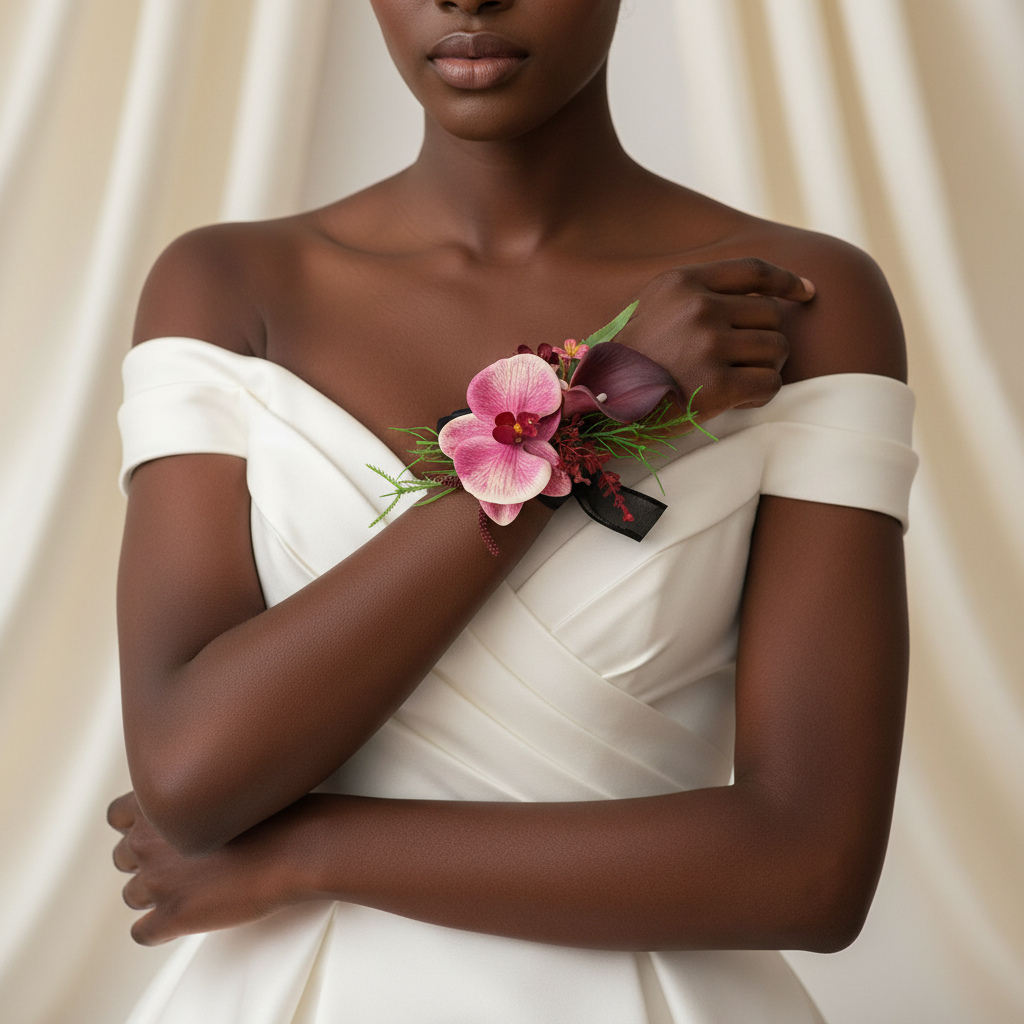 Burgundy Orchid Boutonniere & Wrist Corsage