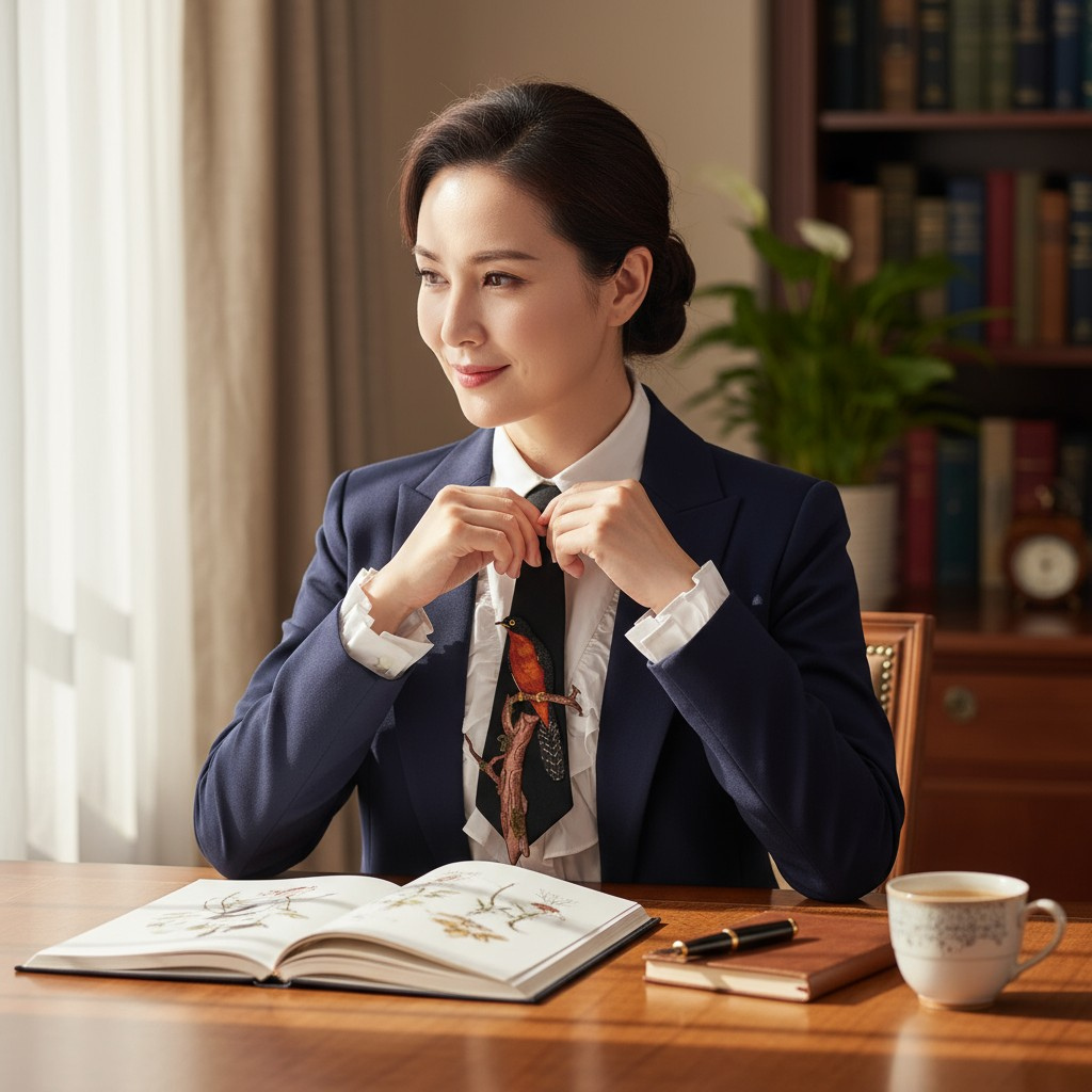 Embroidered Bird Branch Necktie