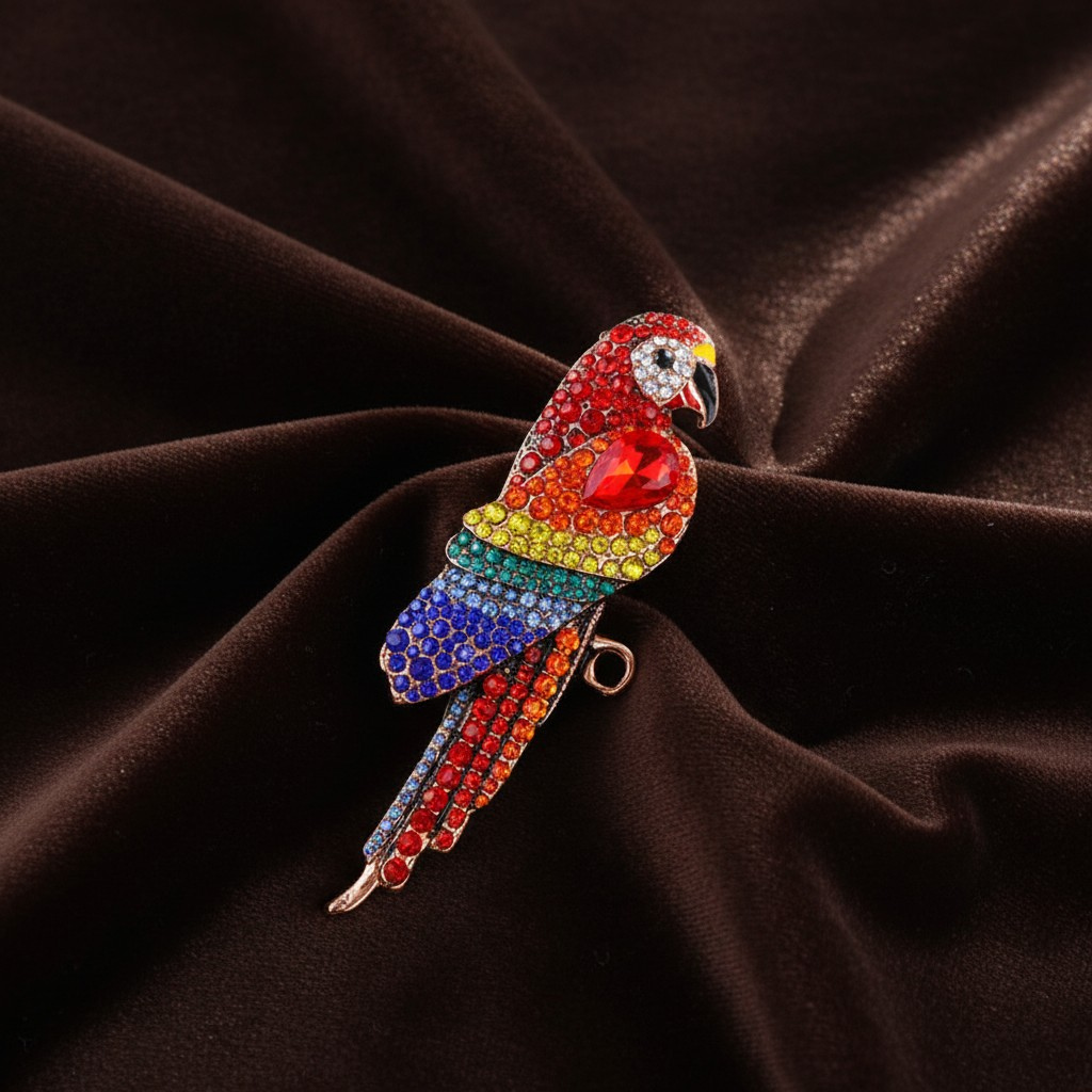 Tropical Parrot Rhinestone Brooch Pin