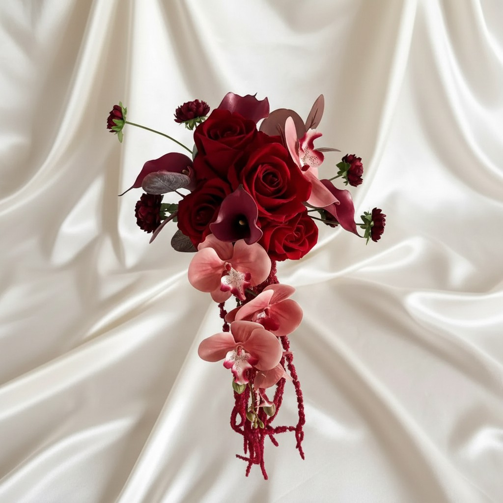Burgundy Orchid Cascade Bridal Bouquet