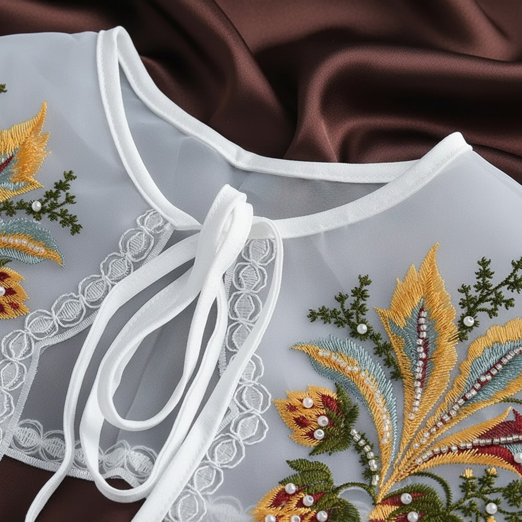 Floral Embroidered Sheer Detachable Collar