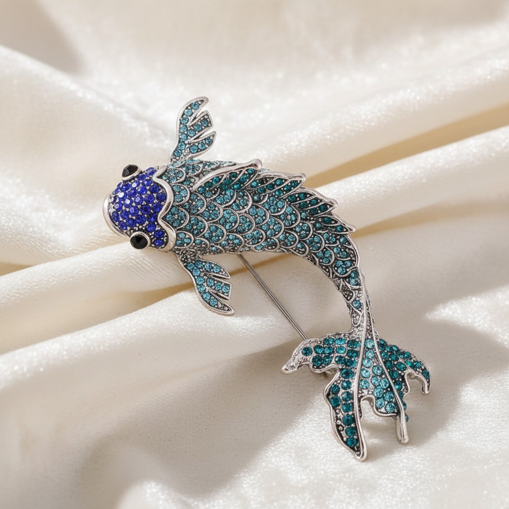Rhinestone Koi Fish Brooch Pin