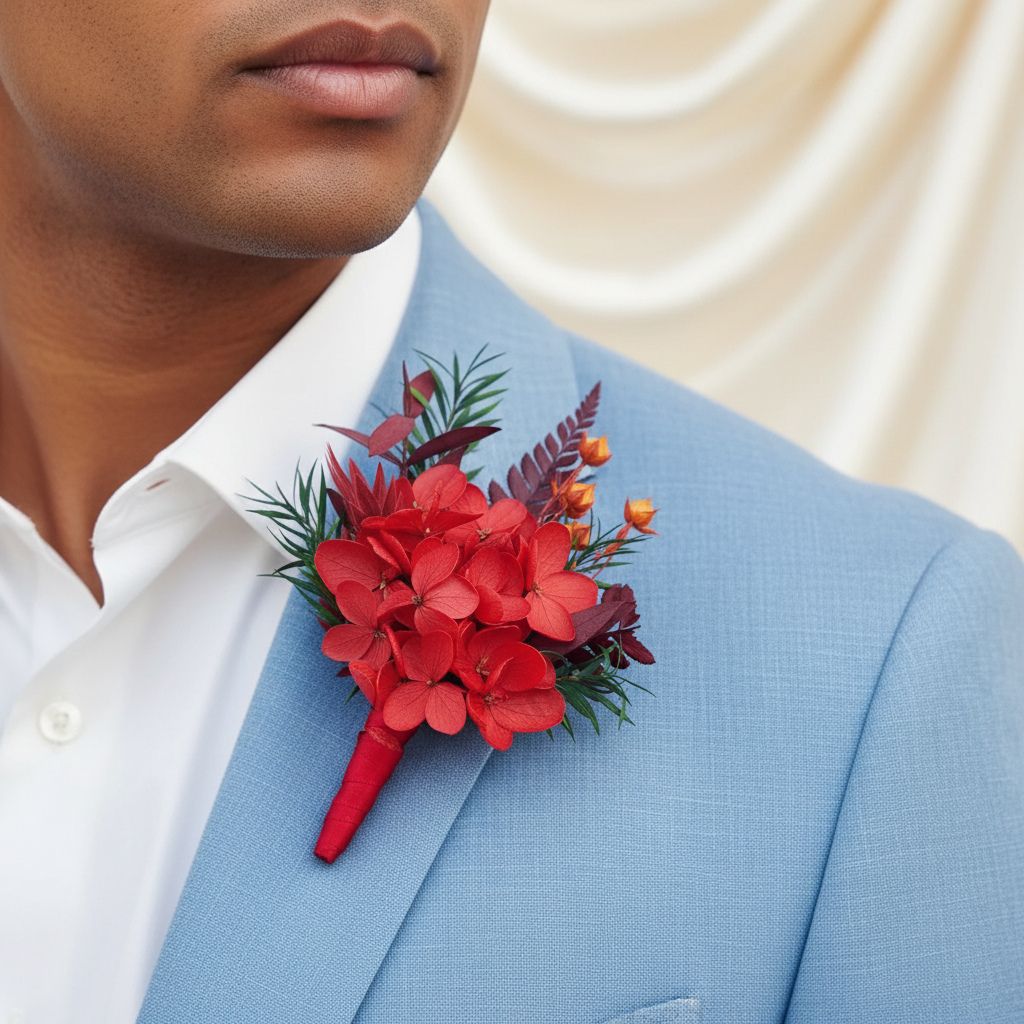 Red Hydrangea Boutonniere & Wrist Corsage