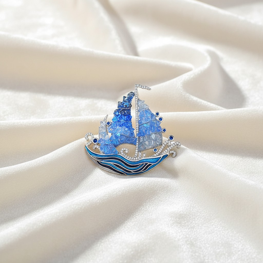 Ocean Voyage Rhinestone Sailboat Brooch