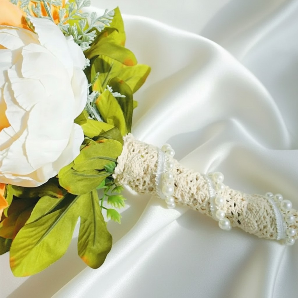 Apricot & Ivory Peony Cascading Bridal Bouquet