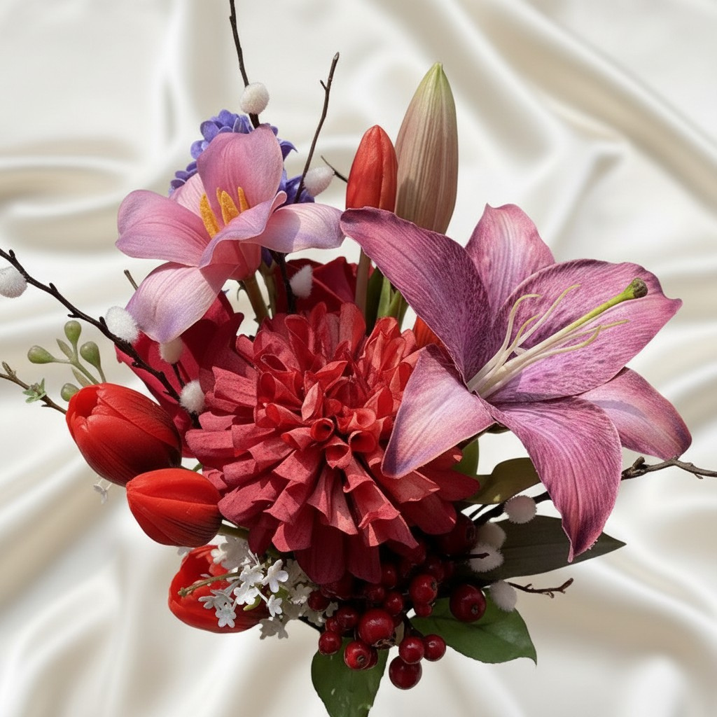 Red Tulip & Lily Bridal Bouquet