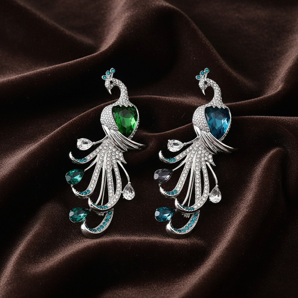 Peacock Crystal Brooch Pin