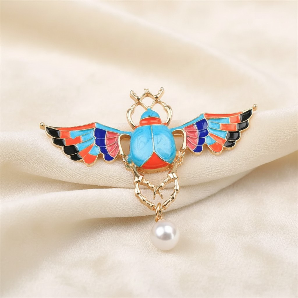 Egyptian Scarab Enamel Brooch Pin