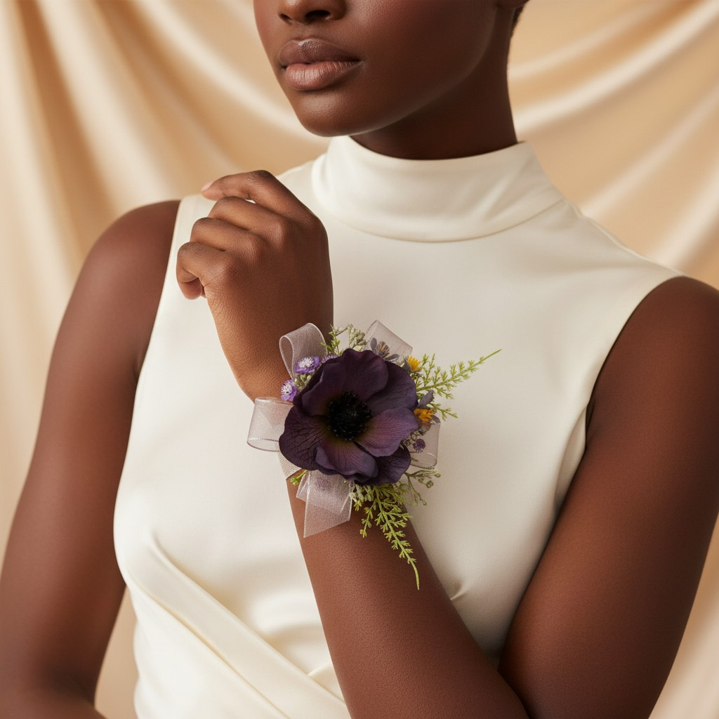 Midnight Pansy Boutonniere & Wrist Corsage