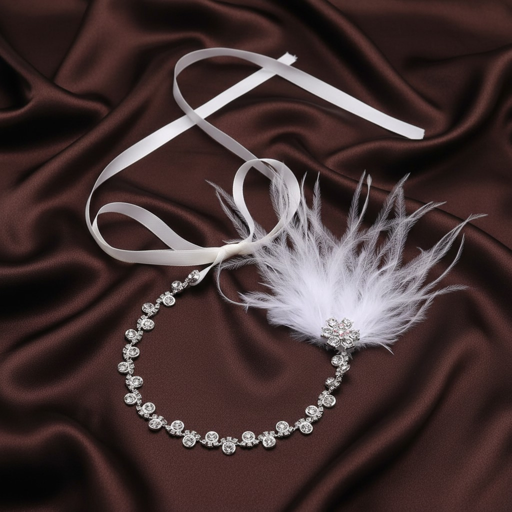 Crystal Feather Bridal Headband with Side Accent