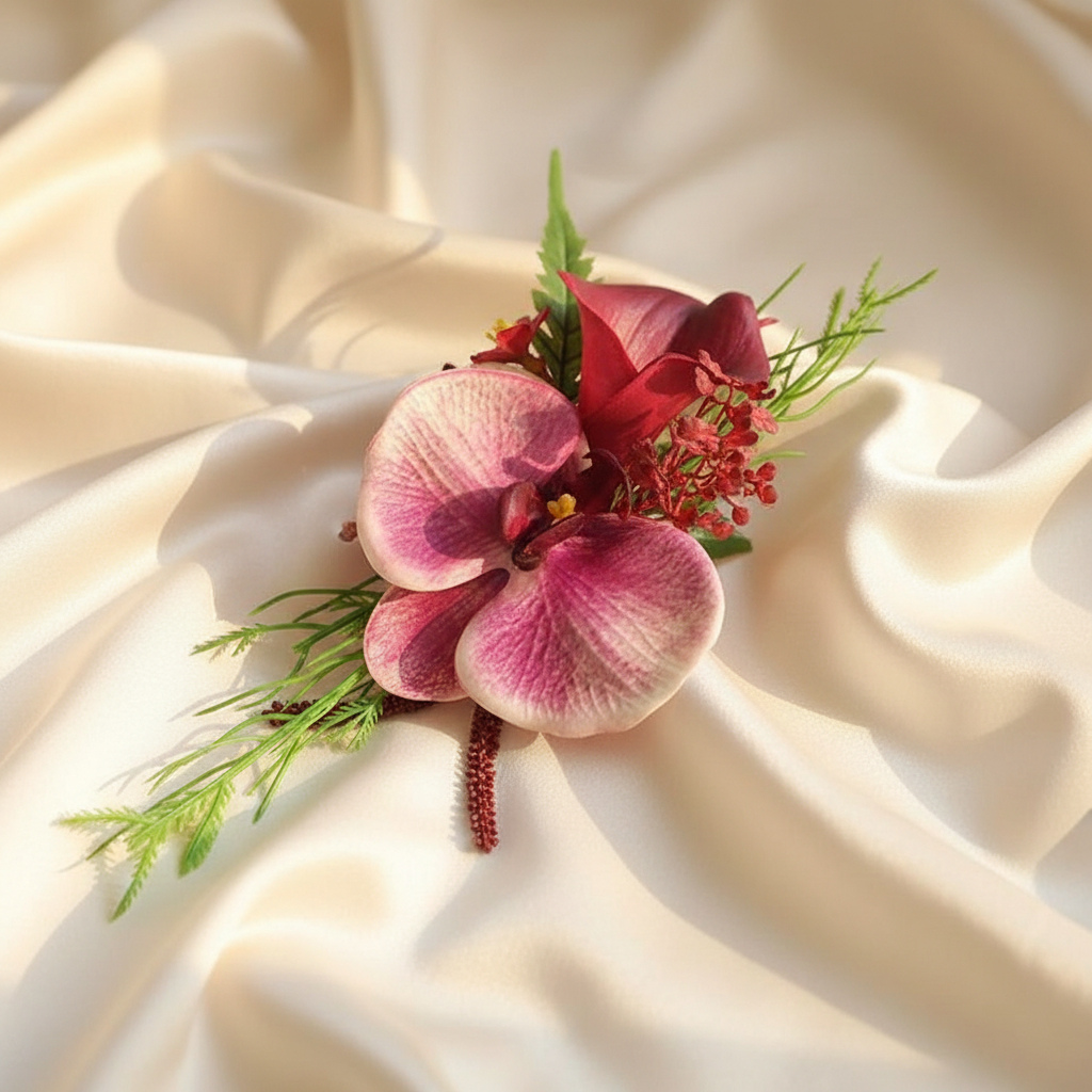 Burgundy Orchid Boutonniere & Wrist Corsage