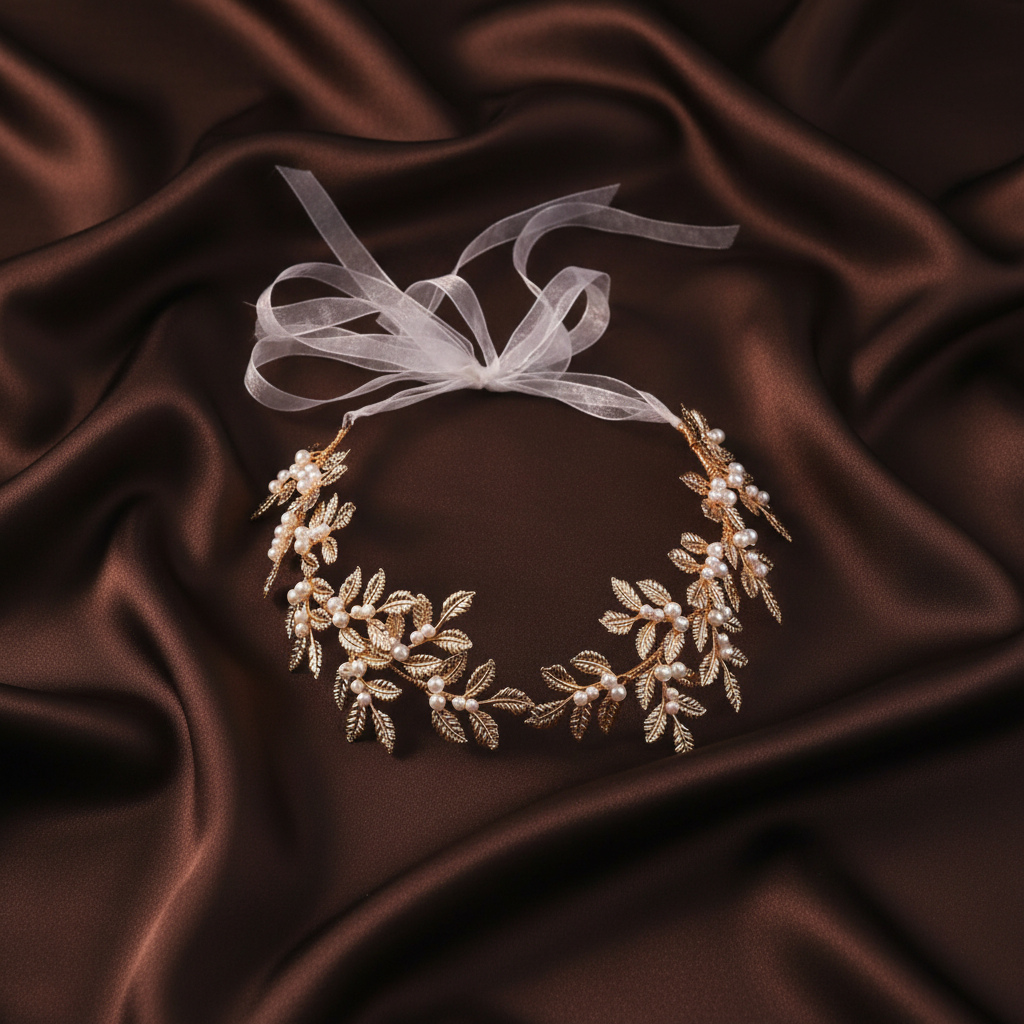 Golden Leaf Pearl Bridal Hair Vine