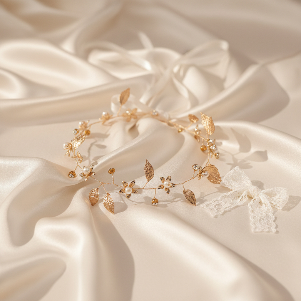 Golden Leaf Pearl Bridal Hair Vine