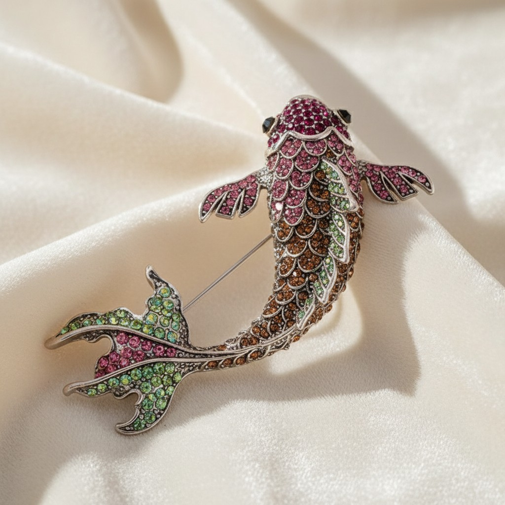 Rhinestone Koi Fish Brooch Pin