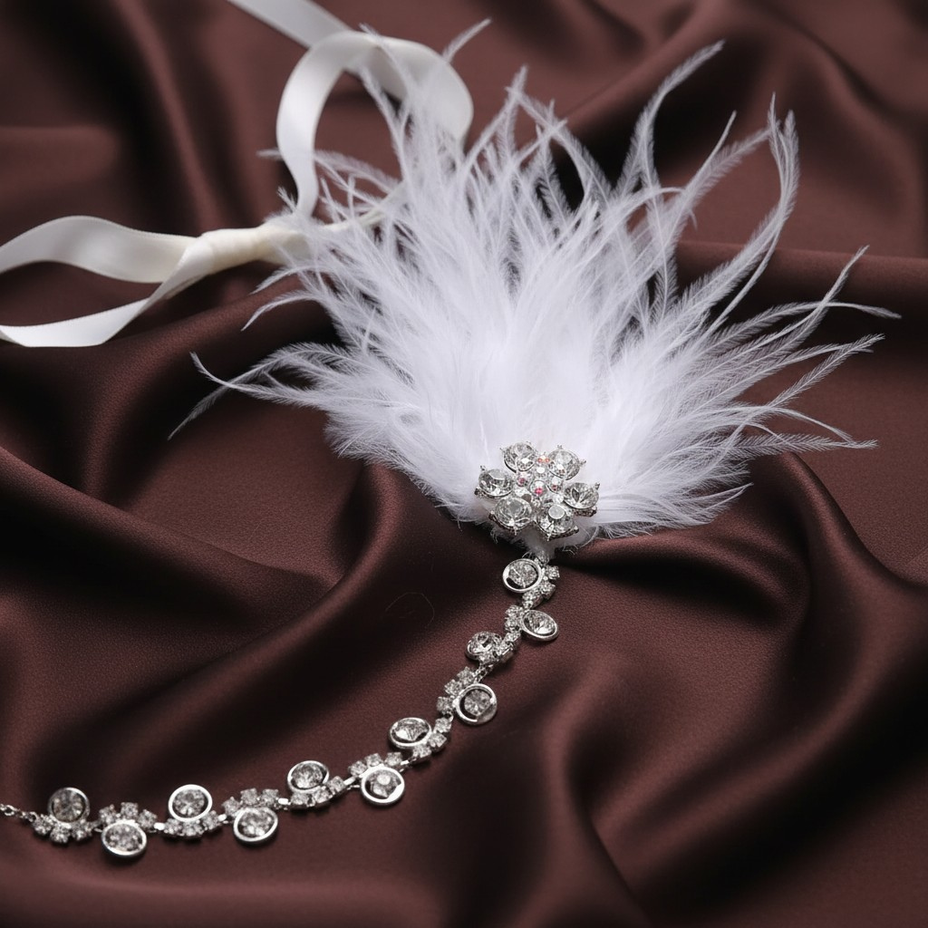 Crystal Feather Bridal Headband with Side Accent