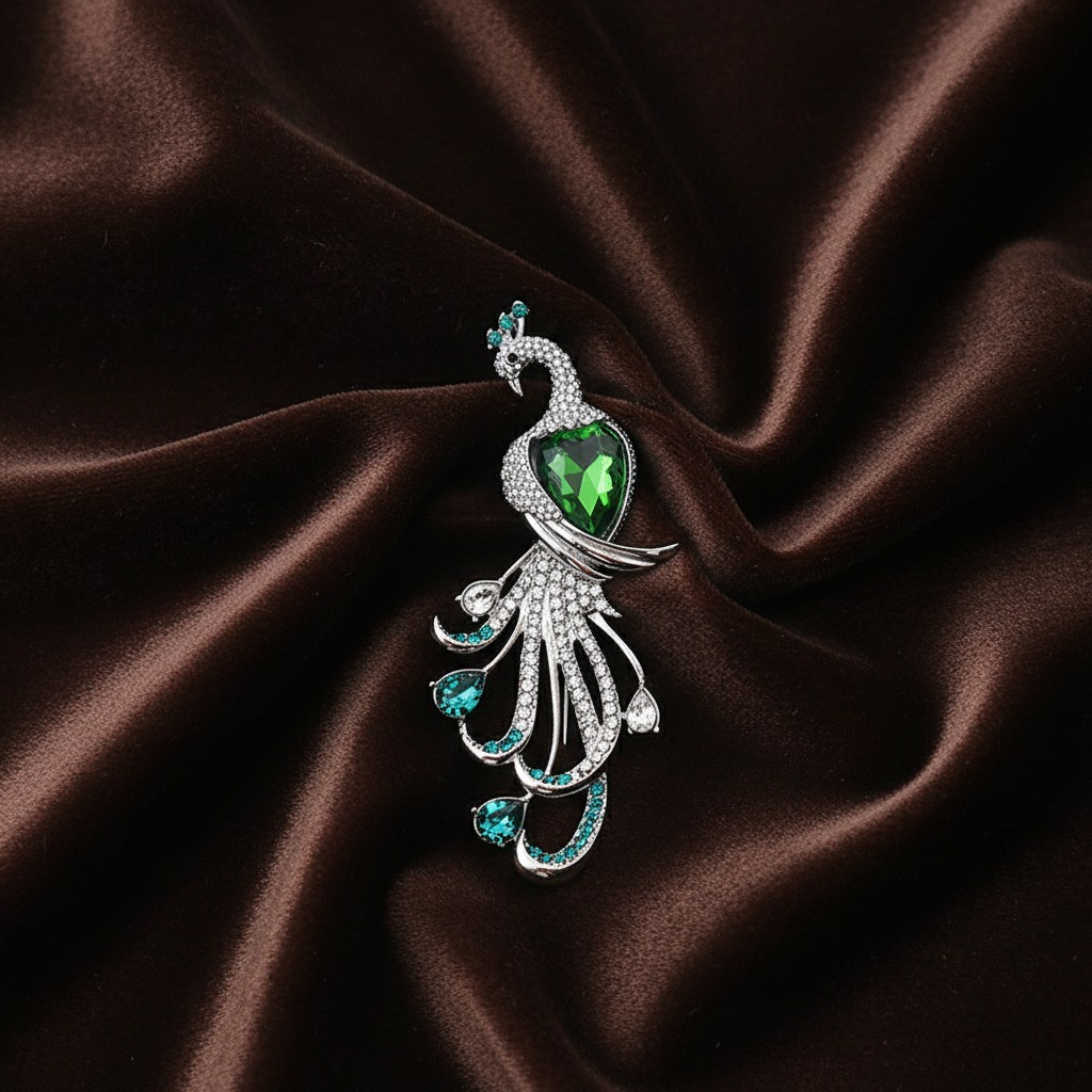 Peacock Crystal Brooch Pin