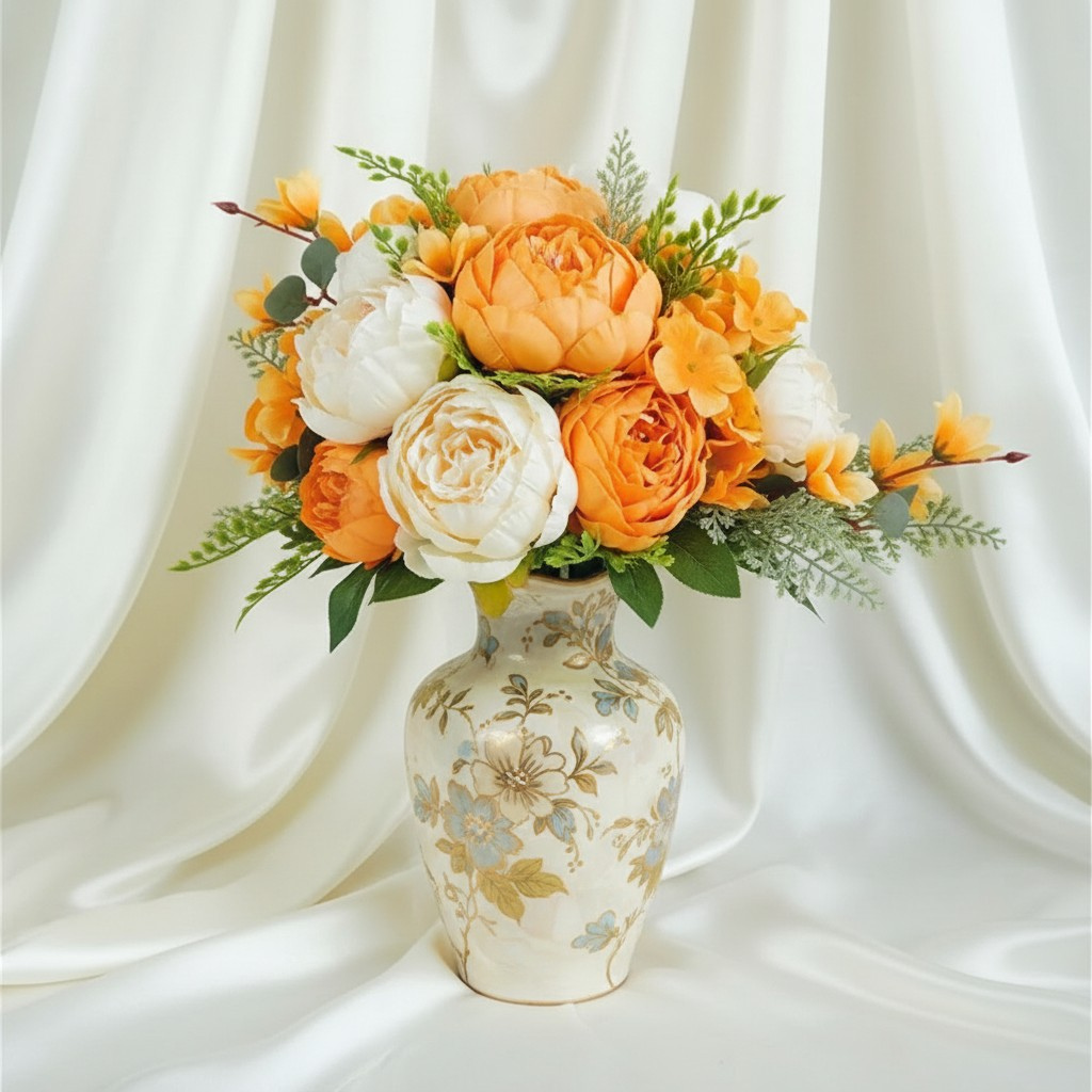 Apricot & Ivory Peony Cascading Bridal Bouquet