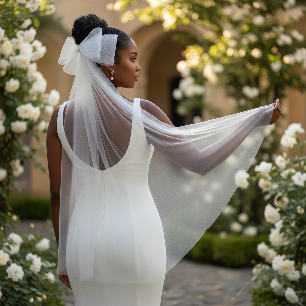 Pearl Bow Double Layer Bridal Veil