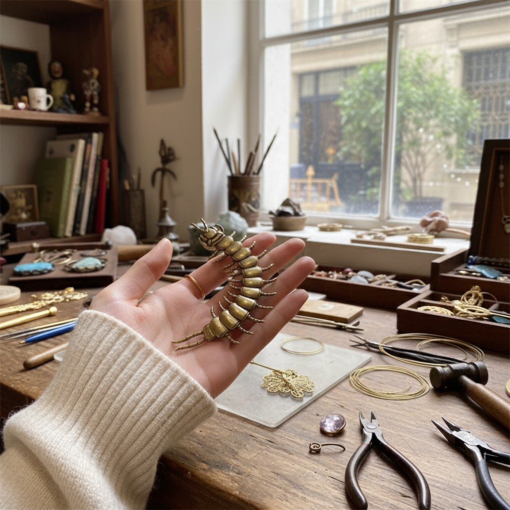 Centipede Button Clip Brooch
