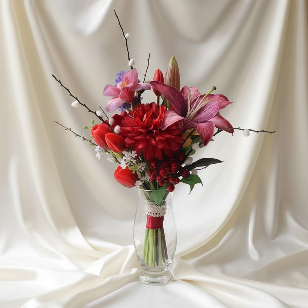 Red Tulip & Lily Bridal Bouquet