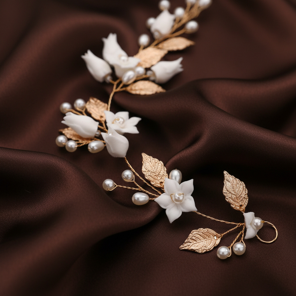 Porcelain Blossom Bridal Hair Vine