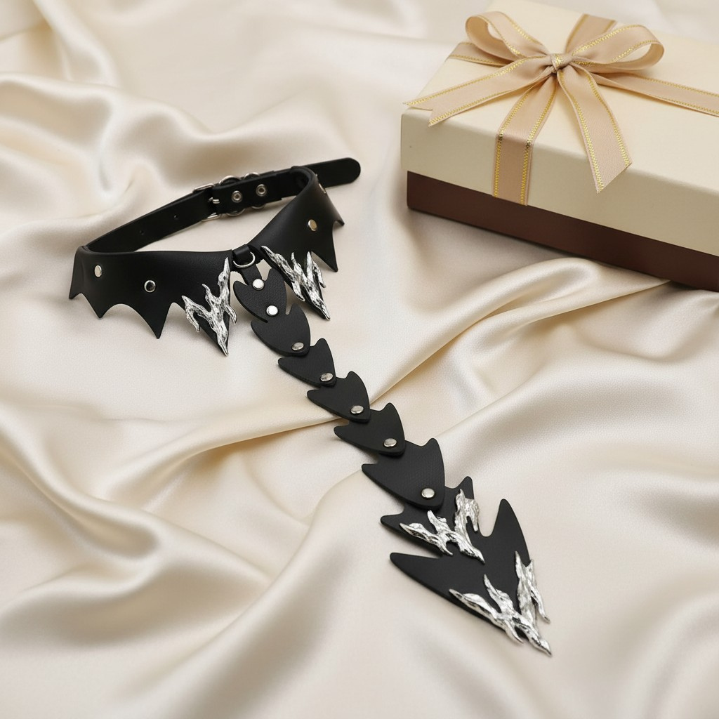 Black Flame Faux Leather Necktie
