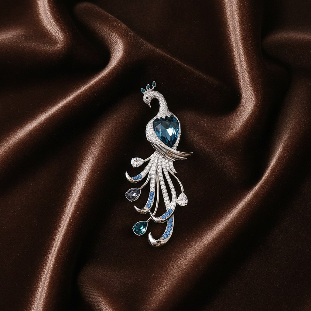 Peacock Crystal Brooch Pin