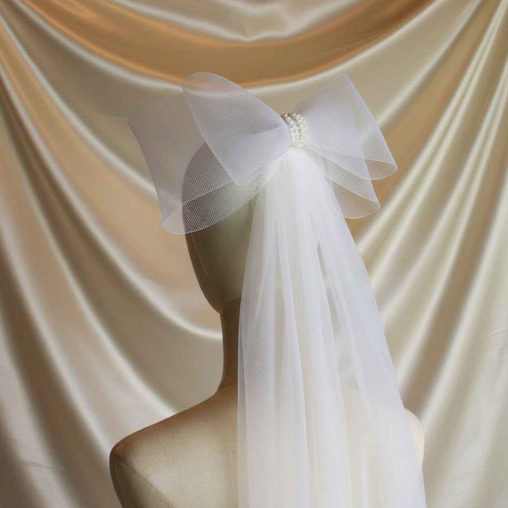 Pearl Bow Double Layer Bridal Veil