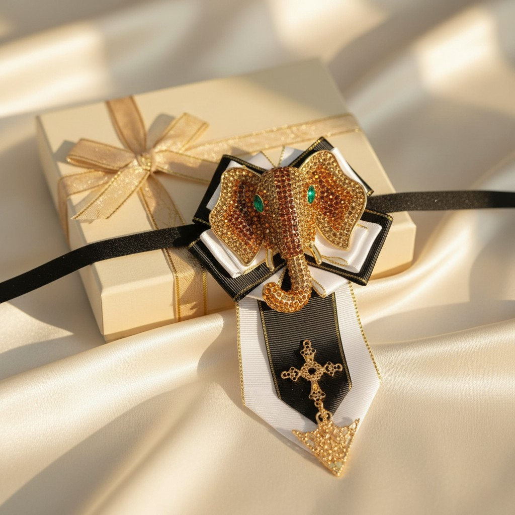 Imperial Elephant Rhinestone Bow Tie